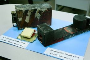 The flight recorders from Continental Airlines flight 1404, which slid off the runway during takeoff in Denver, Colo. In 2008. 