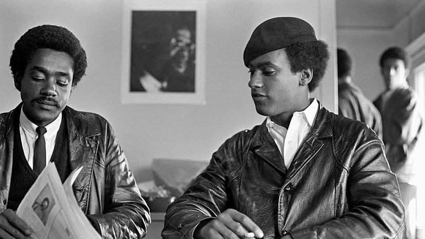 Founders of the Black Panther Party Huey Newton (R) and Bobby Seale sit together at party headquarters in San Francisco. Ted Streshinsky Photographic Archive/Getty Images