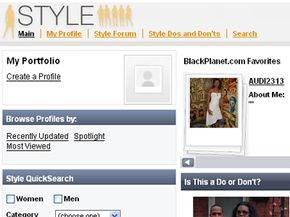 A screenshot of the Style section of BlackPlanet.com.