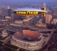 Blimp covering a Cleveland Browns football game