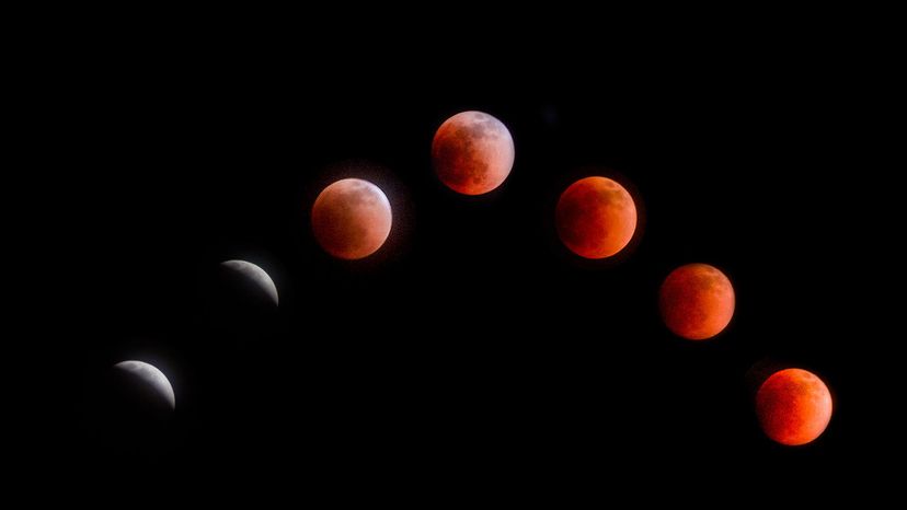 composite image made of the blood moon lunar eclipse 