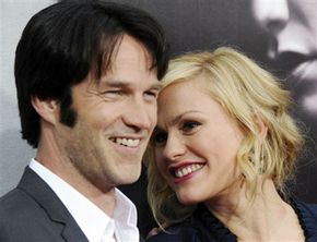 Bill Compton and Sookie Stackhouse of HBO's "True Blood" are played by real-life married couple Stephen Moyer and Anna Paquin.”border=