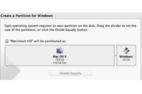 The Boot Camp Assistant gives users a simple slider tool to allocate partition space between Mac OS X and Windows.