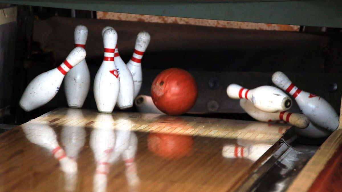 bowling shoes and ball for bowling game on the background of the