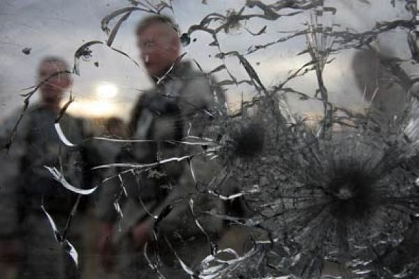 splintered bulletproof glass