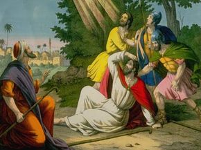 The conversion of Saint Paul to Christianity on the road to Damascus.