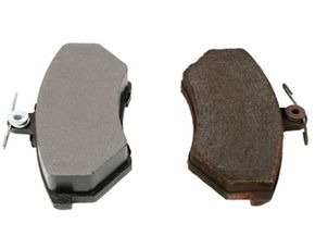 Metallic brake pads are perhaps the most common brake pads found on cars today. The brake pad on the left is new; the pad on the right is used.