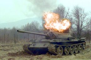 A U.S. Army unit detonated C-4 explosives inside this Serbian battle tank during Operation Joint Guard.