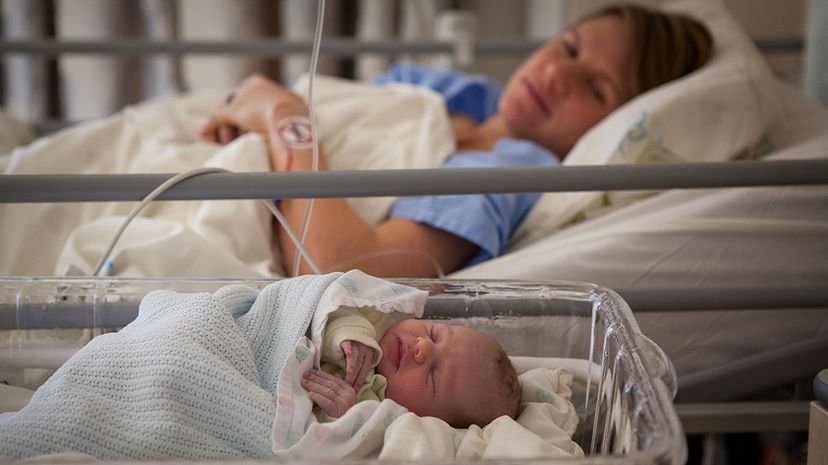 Woman and newborn in hospital