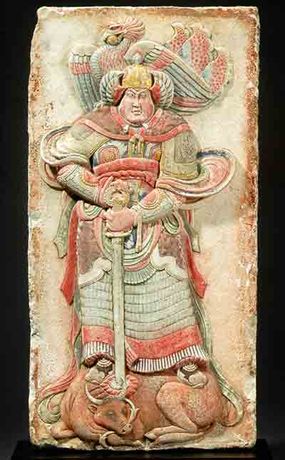 In 1994, this valuable, 1,000-year-old Chinese sculpture was stolen from the Five Dynasties tomb of Wang Chuzhi. In spring of 2001, U.S. Customs officers identified it in a Christie's auction catalogue and returned it to the Chinese government.