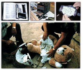 People will try anything to smuggle contraband past the customs service. These pictures show a gun hidden in a bible, marijuana concealed in a car battery, and cash hidden inside a shampoo bottle and a teddy bear.