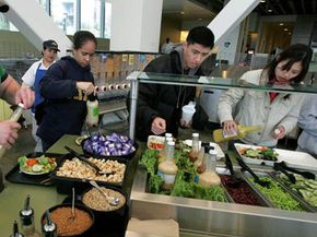 这个餐厅在加州大学伯克利分校是100%有机,第一食堂相去甚远。看到更多的学校午餐的照片。”width=