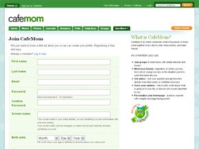 CafeMom registration screen