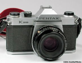 A fully manual single-lens-reflex camera.