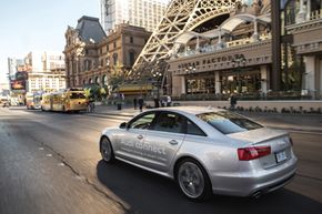 An Audi connect-equipped A6 cruises on the Las Vegas strip.