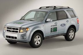 Photo of a silver Ford Escape Hybrid E85.