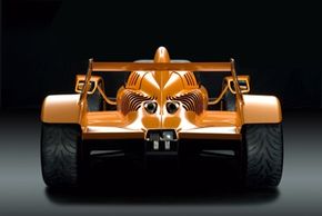 A rear view of the Caparo T1 highlighting the wings used to create road-hugging downforce.