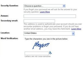 A photograph of a web form asking to verify information via a security question and CAPTCHA.&nbsp;