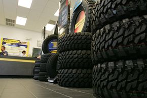 Tires are displayed at a Goodyear Gemini store in Spring, Texas.