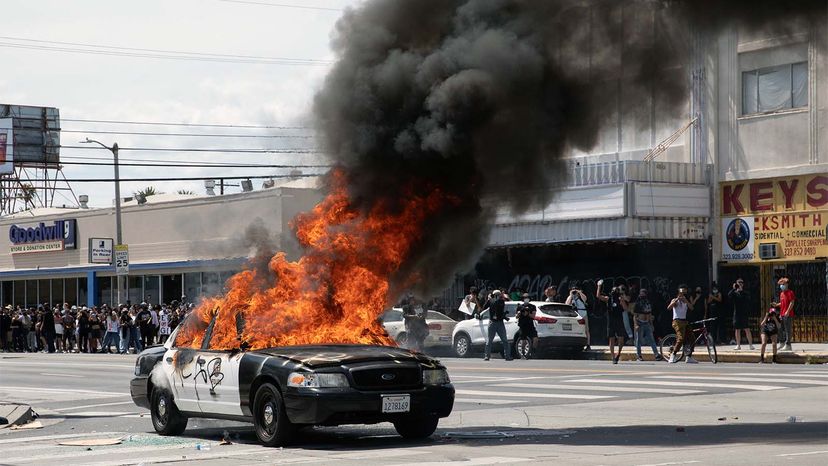 police car set on fire