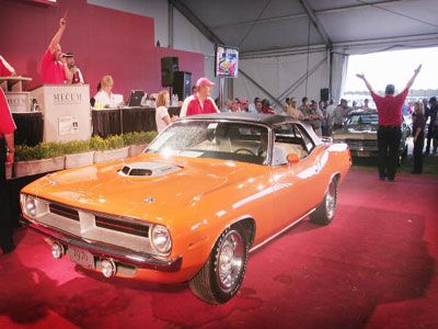 A 1970 Plymouth Cuda convertible at auction.