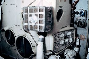 Interior view of "mail box" for purging carbon dioxide from Lunar Module