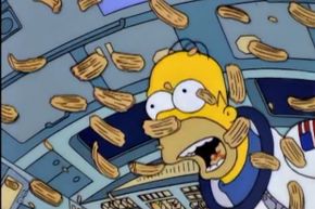 Homer Simpson: free falling and noshing like a boss.