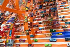 A Hot Wheels car racetrack is displayed at the 65th International Toy Fair in Nuremberg, Germany, in 2014.