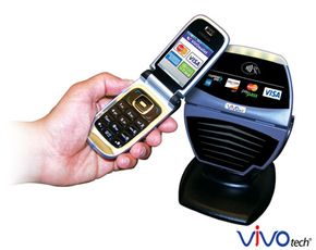 To pay using a cellular phone, users just point it at a card reader.