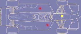 红色圆圈表示大多数冠军赛车中两个摩18新利最新登入托罗拉微处理器的位置，黄色方块表示驾驶员无线电的位置。＂border=