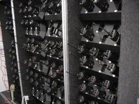 Radios are kept in a tractor-trailer where they can be recharged and distributed.