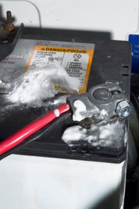 Using baking soda and water helps clean sulfate deposits from your terminal cable clamps and posts.