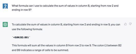 ChatGPT/Excel formula creation