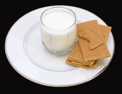 a plate of graham crackers and milk