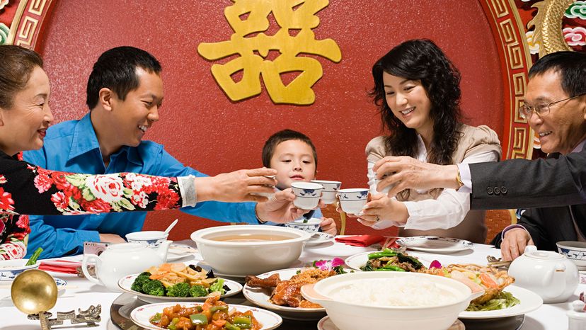 Chinese family eating