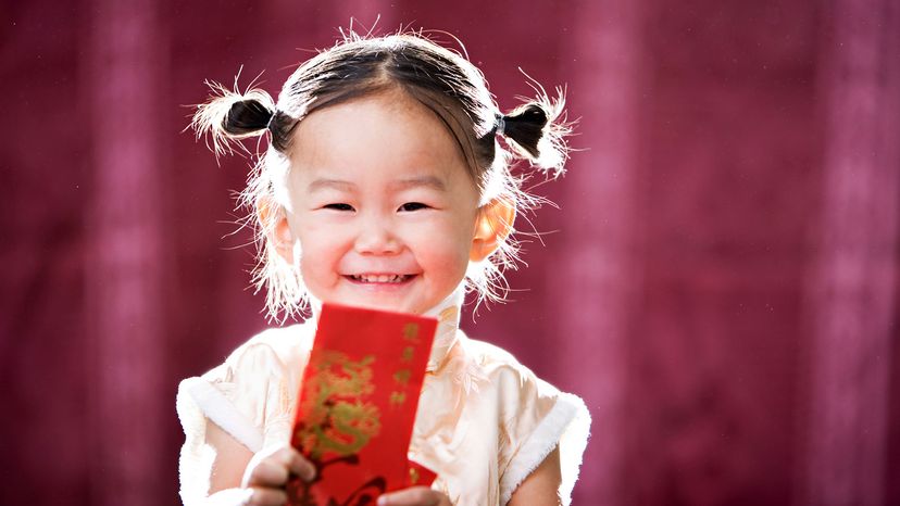 Chinese girl with red envelope