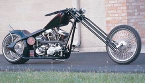 Chopper, Baby is a custom-built bike with18-inch-over Redneck springer forks setat an incredible 52-degree rake.See more chopper pictures.
