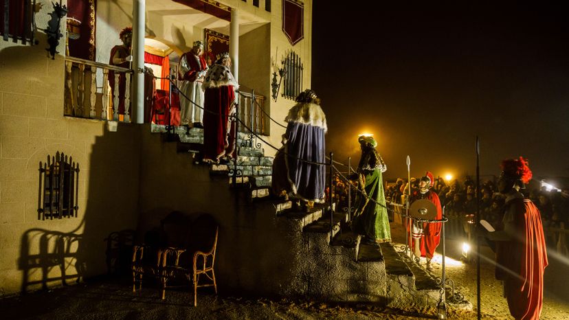 Actors perform a living nativity scene in Spain.