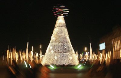 The big Christmas tree on the City Square of Skopje, Macedonia –- shown here on Dec. 28, 2006  