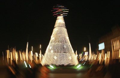 The big Christmas tree on the City Square of Skopje, Macedonia –- shown here on Dec. 28, 2006