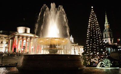 A view of Trafalgar Square after the lighting ceremony of the Christmas tree in London on Dec. 7, 2006.