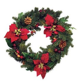 circular Christmas wreath with poinsettias