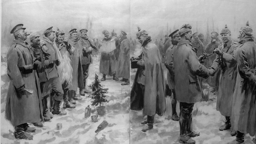 German and British troops celebrating Christmas  WWI