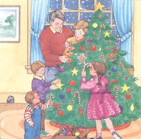The new owners of the big house decorate the tree for a fun-filled Christmas celebration.