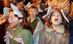 Young members of the Huntsville community band together attempting to be the loudest voices in "The Horton Hears You" hometown challenge held at The Von Braun Arena in Huntsville Alabama on March 8, 2008.”border=