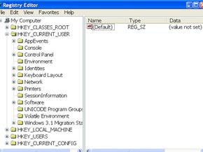 Screenshot of the registry editor on a computer running Windows XP