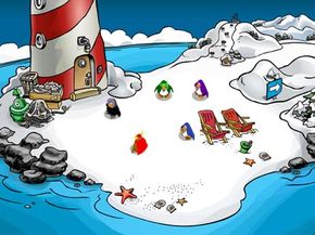 Above is Club Penguin's beach, where fellow penguins can chat and socialize. Users can create a free account, but to do the fun activities, kids will have to beg their parents for a paid subscription.