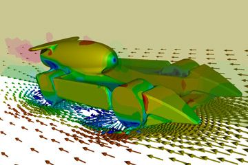 An airflow simulation around the 2009/2010 Basilisk Performance team's CO2 dragster entry for F1 in Schools.