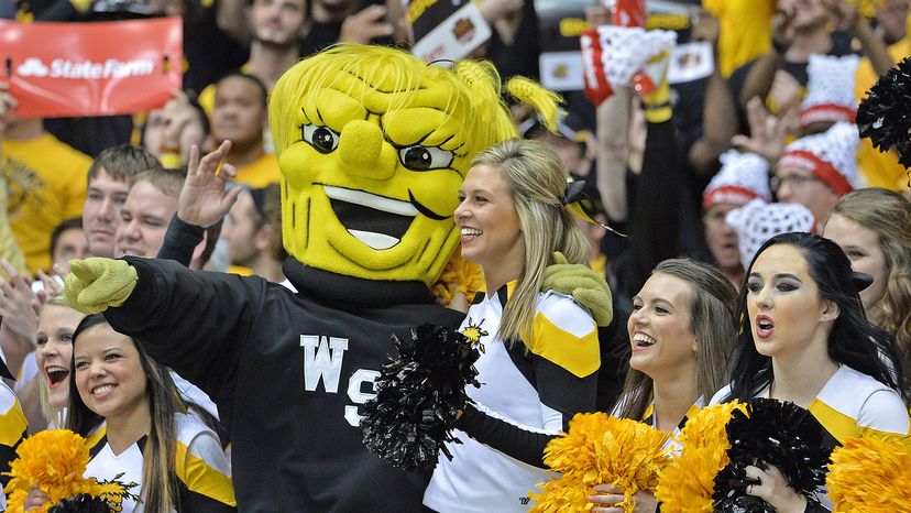 The Wichita State Shockers mascot, the WuShock, is supposed to be a shock of wheat. And what better than a shock of wheat to get your team going?