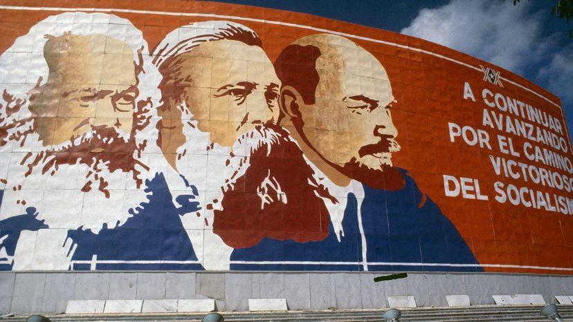 mural of Marx, Engels, Lenin